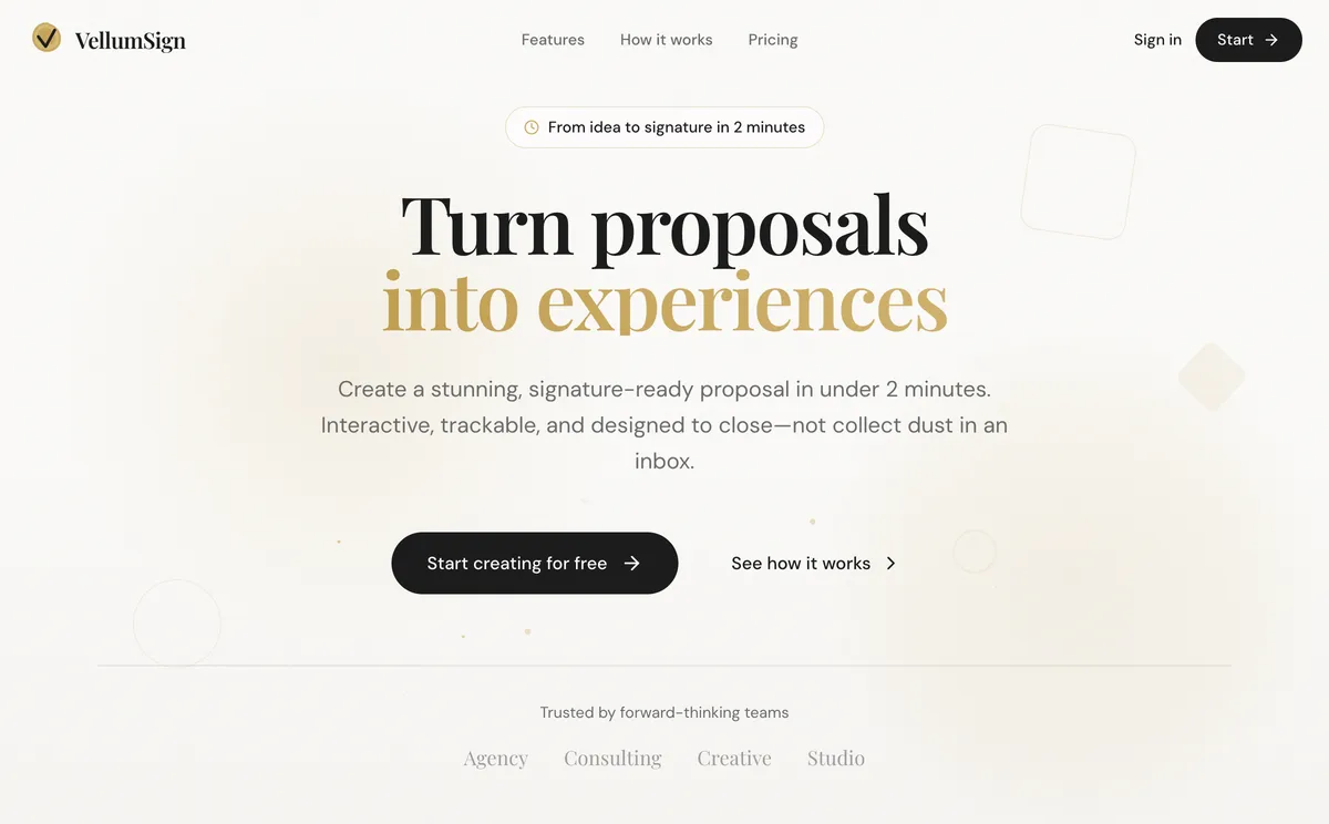 VellumSign: Angebote in 2 Minuten statt 2,5 Stunden website preview